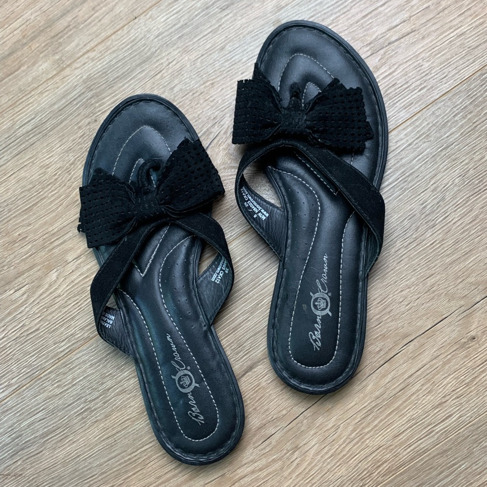 Born Crown Black Leather Bow Sandals